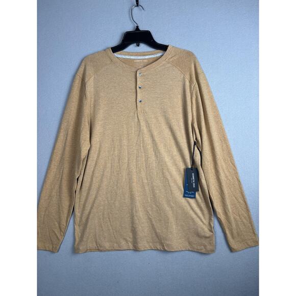 Kenneth Cole Shirt Mens Large Dark Mustard Heather Core Knit Long Sleeve Stretch - Picture 1 of 14